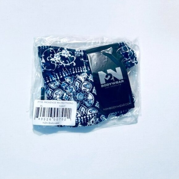 N2N Bodywear Size “XL” Provence T-Back Thong - Navy/White Batik Design - Picture 11 of 14